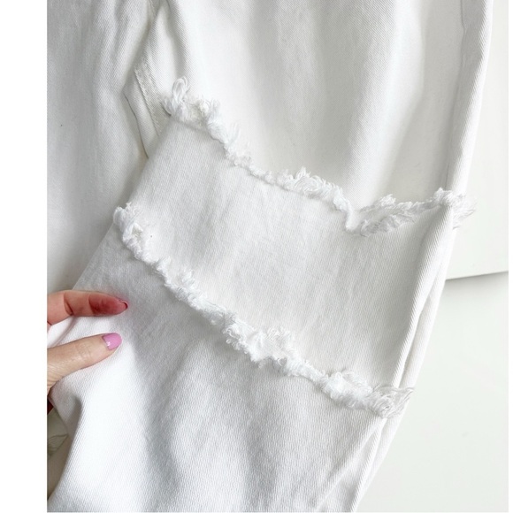 We The Free Maggie Mid Rise Straight Jean  in Optic White Denim Distressed 30 - Picture 9 of 14